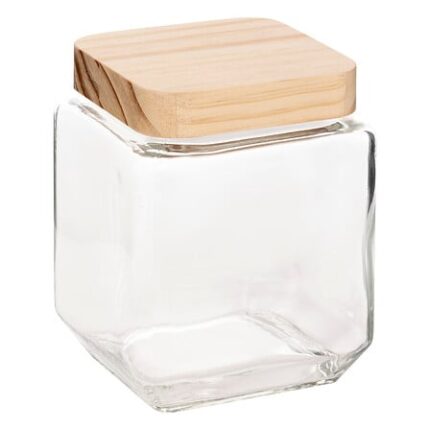 TARRO CUADRADO DE CRISTAL Y PINO 1,25 l